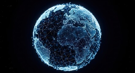 Glowing network globe over black background, global internet concept
