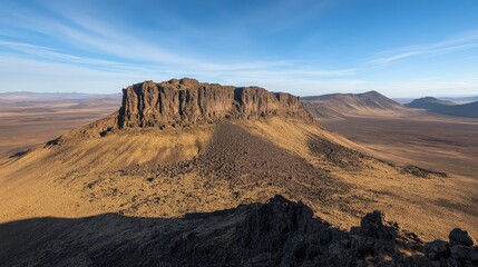 View of a massive mountain range under a clear blue sky