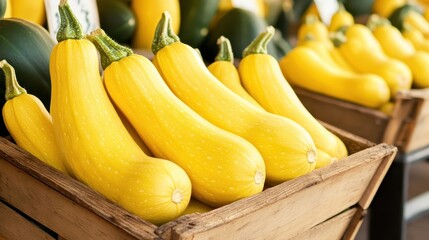 Yellow Organic Squash in Wooden Box