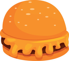 Cartoon style cheeseburger features a juicy beef patty and melted cheese dripping enticingly down the sides