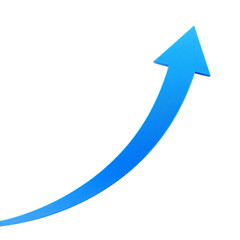 Vibrant blue arrow ascending upwards showing growth and progress