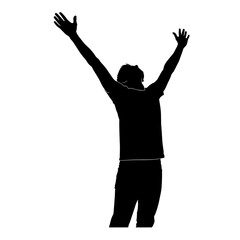 Silhouette of a male figure with arms raised in celebration
