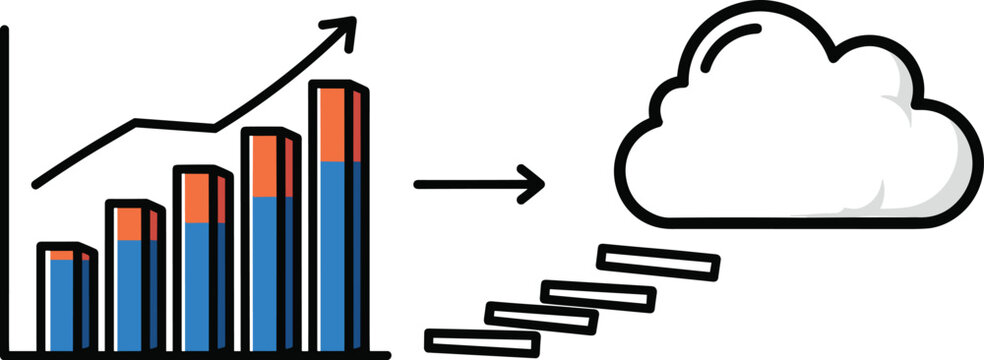 Growing Business Chart Ascending to Cloud Computing: Data Analysis, Financial Progress, and Digital Transformation Strategy for Corporate Success, Innovation, Modern Technology, and Future Growth Visi