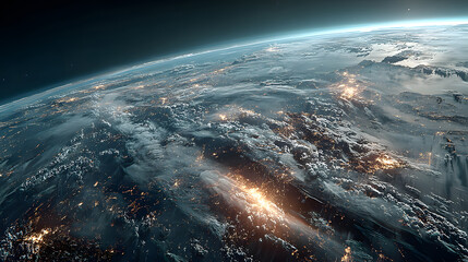 Fototapeta premium A futuristic satellite collecting climate data from Earth with glowing interface overlays.