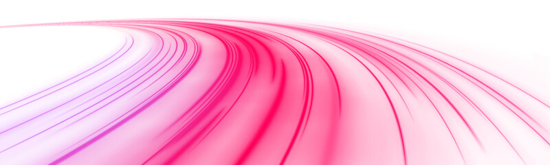 PNG neon pink and white streaks twist dynamically on urban expressway. Motion blur enhances speed and digital energy flow. Perfect vector for night, technology, and futuristic visuals.