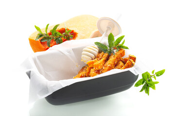 Natural healthy pumpkin dish with honey and fresh mint