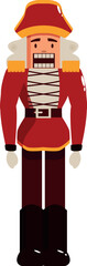 Festive christmas nutcracker soldier toy with open mouth, wearing traditional red uniform and hat, standing at attention