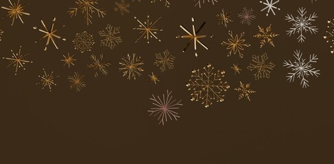 Stunning winter backdrop features a cascade of glittering golden snowflakes against a rich brown background, perfect for holiday and festive des