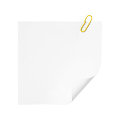 Blank paper note with clip isolated on white