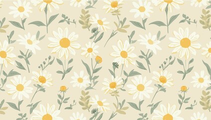 A minimalist  template featuring a delicate chamomile flower pattern in a flat design style, with smooth lines and simple shapes, in a soothing color 