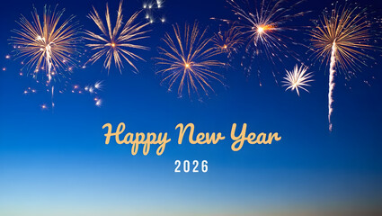 Vibrant fireworks display celebrating happy new year 2025 on a clear blue sky
