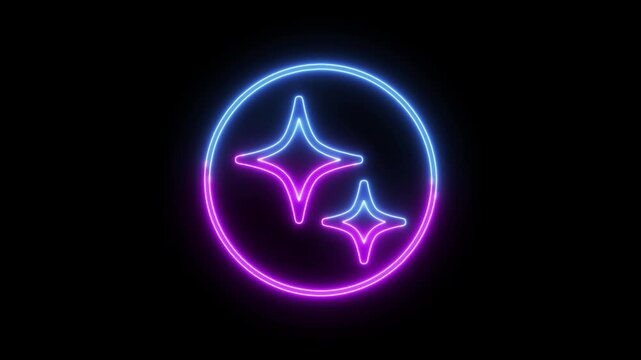 Sparkle Neon Animation, Sparkle Neon Light Icon Animation on Black Background, Icon Animation 4K