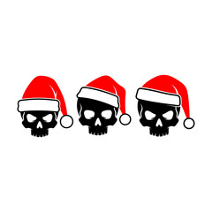 Skull Illustrations Wearing Santa Hats Isolated on White