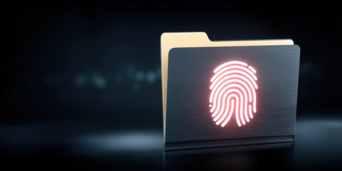 Secure digital folder with glowing fingerprint icon data security concept highlighting protected file access and identity verification