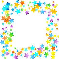 Rainbow Festive Confetti. Carnival Template. Colorful Star Falling. Beautiful Holidays Party. Little Tiny Multicolor Sprockets on White Background. Bright Vector Illustration.