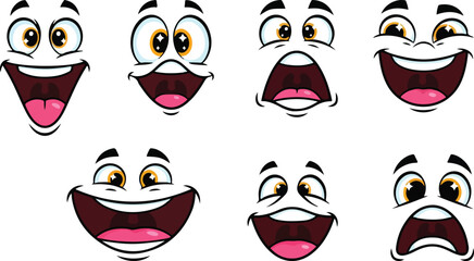 Fototapeta premium Variety of cartoon facial expressions showing different emotions and feelings