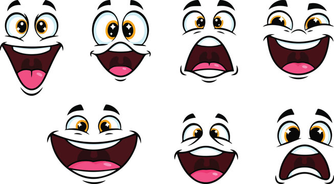 Variety of cartoon facial expressions showing different emotions and feelings