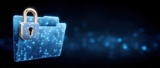 Secure digital folder glowing with circuitry data security and encryption protecting sensitive information futuristic concept of privacy