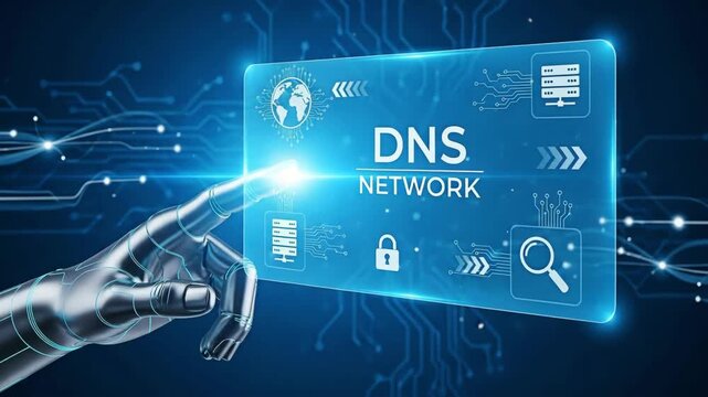 Modern Technology Concept: DNS Network and Hand Touch.