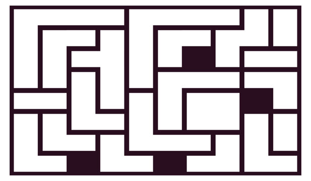 Intricate geometric maze puzzle with white l shaped pieces and dark square obstacles on a white background - Powered by Adobe