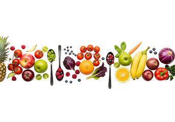 Colorful Array of Fruits and Vegetables on White Background.