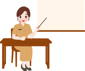 Illustration of a Female Teacher at Her Desk