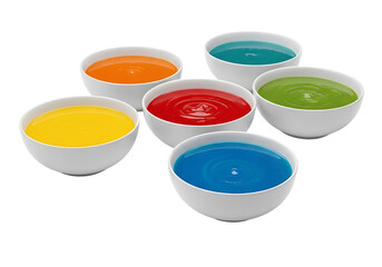Colorful Bowls of Liquid A Vibrant Display of Primary Colors.