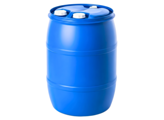 Blue plastic barrel for liquids isolated on transparent background