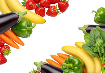 Colorful Fruits and Vegetables Frame on White Background 1.