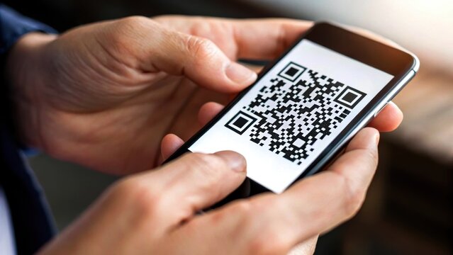 Technology of scammer and fraud concept. A person scanning a QR code on a smartphone, showcasing modern technology and connectivity.