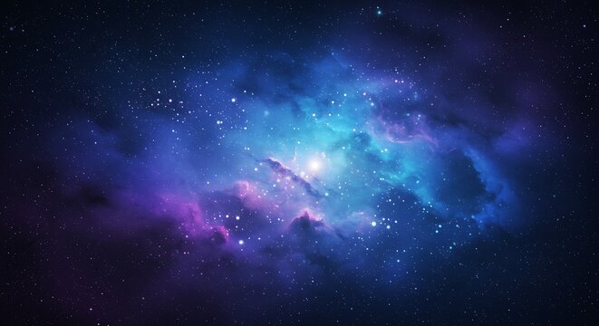 Colorful cosmic nebula with bright stars and swirling interstellar gas clouds