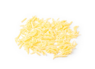 Pile of grated cheese isolated on white
