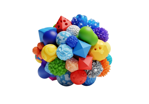 Colorful Geometric Shapes Composition on White Background.