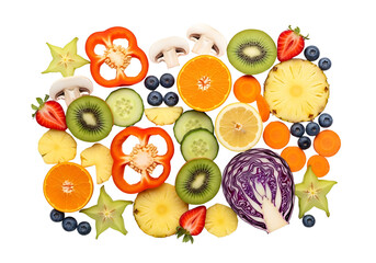 Colorful Variety of Fresh Fruits and Vegetables on White Background 1.