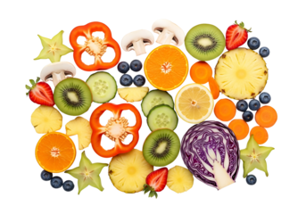 Colorful Variety of Fresh Fruits and Vegetables on White Background 1.