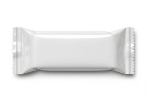 White blank flow pack mockup realistic candy bar packaging isolated on white background for branding and product presentation