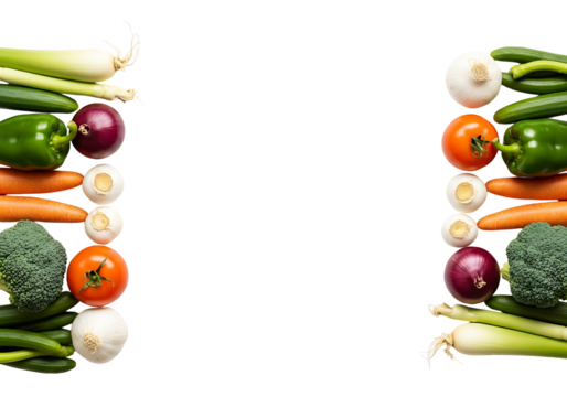 Colorful Vegetable Borders on White Background for Healthy Eating.