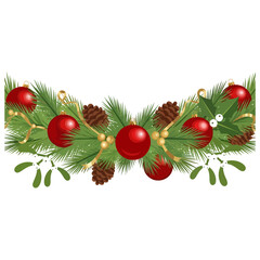 Christmas Garland with Pine Cones and Red Ornaments
