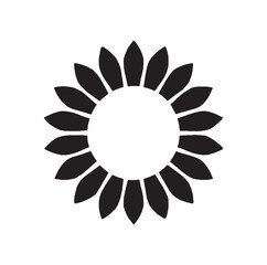 Black and white outline of a sunflower, featuring a detailed petal arrangement, perfect for spring or summer design projects and floral themes