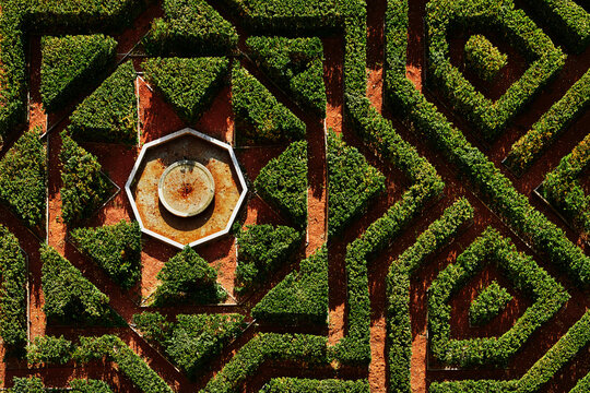 Formal gardens of the Alc&aacute;zar of Segovia, Segovia, Spain, Europe 
