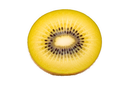 golden kiwi slice, vibrant yellow color, delicious and healthy fruit, studio shot, isolated on white or transparent background. PNG