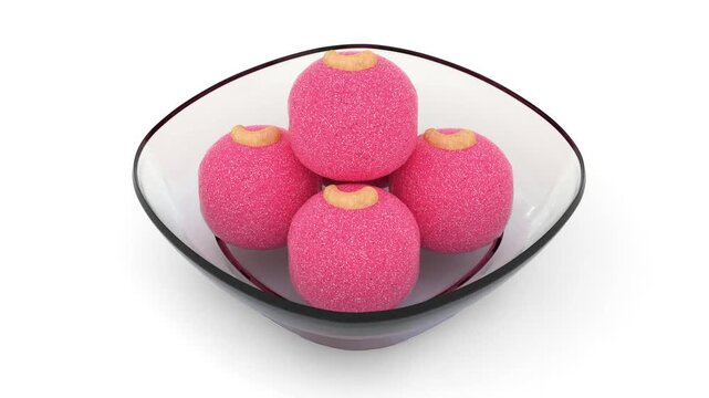 rose rasgulla in glass bowl