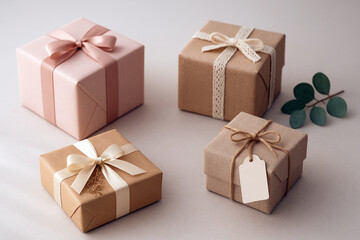 Minimalist Wrapped Gift Box Assortment for Celebration and Holiday Events