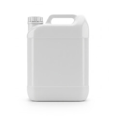 White plastic canister blank container for liquid isolated on white background perfect for mockups and product presentations
