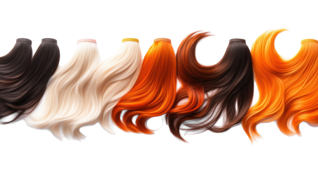 Multicolored wigs on transparent background
