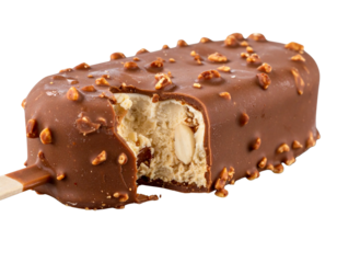 Bitten Chocolate Ice Cream Bar with Nut Coating – Realistic Dessert PNG