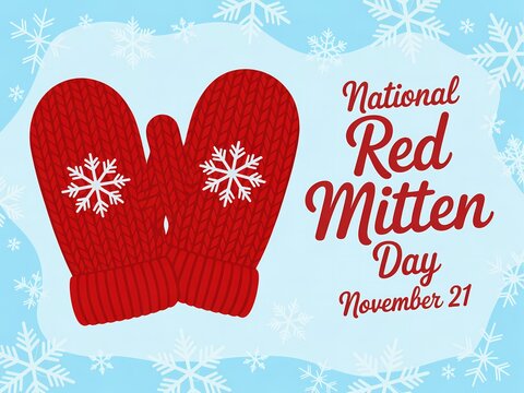 Celebrate national red mitten day november 21st with festive snowflake decorated mittens