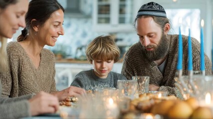 Family gathering around a festive table, sharing joyful moments and laughter, as the camera smoothly zooms in on their engaged expressions and warm interactions