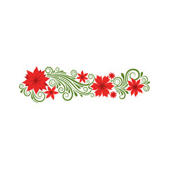 Poinsettia Floral Border with Green Swirls Decoration