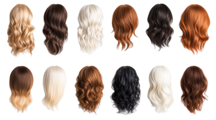 Variety of Stylish Wigs on Transparent Background